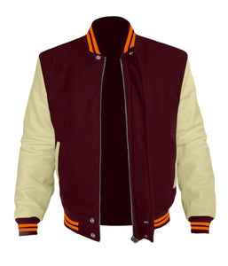 Original American Varsity Cream Leather Sleeve Letterman College Baseball Men Wool Jackets #CRSL-ORSTR-BZ