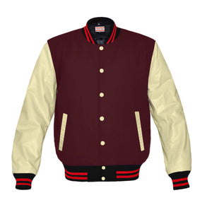 Original American Varsity Real Cream Leather Letterman College Baseball Kid Wool Jackets #CRSL-RSTR-CB-BBand