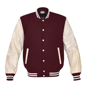 Superb Genuine Cream Leather Sleeve Letterman College Varsity Women Wool Jackets #CRSL-WSTR-WB