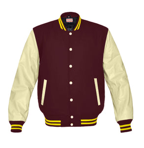 Superb Genuine Cream Leather Sleeve Letterman College Varsity Women Wool Jackets #CRSL-YSTR-CB