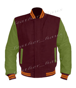 Original American Varsity Green Leather Sleeve Letterman College Baseball Kid Wool Jackets #GRSL-ORSTR-BZ