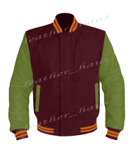 Load image into Gallery viewer, Original American Varsity Green Leather Sleeve Letterman College Baseball Men Wool Jackets #GRSL-ORSTR-BZ