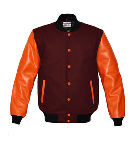 Original American Varsity Real Orange Leather Letterman College Baseball Women Wool Jackets #ORSL-BSTR-OB-Bband