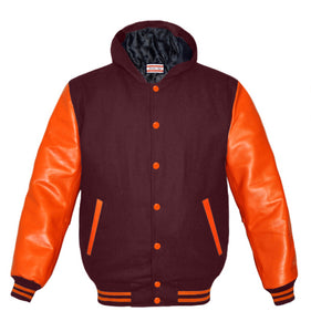 Superb Genuine Orange Leather Sleeve Letterman College Varsity Kid Wool Jackets #ORSL-ORSTR-ORB-H