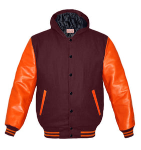 Superb Genuine Orange Leather Sleeve Letterman College Varsity Kid Wool Jackets #ORSL-ORSTR-BB-H