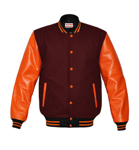Original American Varsity Real Orange Leather Letterman College Baseball Women Wool Jackets #ORSL-ORSTR-OB-BBand