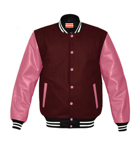 Original American Varsity Real Pink Leather Letterman College Baseball Men Wool Jackets #PKSL-WSTR-PKB-BBand