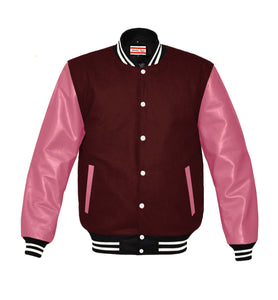 Original American Varsity Real Pink Leather Letterman College Baseball Kid Wool Jackets #PKSL-WSTR-WB-BBand