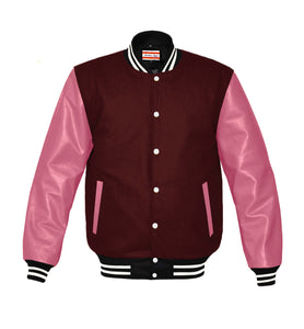 Original American Varsity Real Pink Leather Letterman College Baseball Men Wool Jackets #PKSL-WSTR-WB-BBand