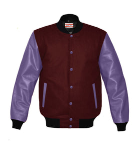 Original American Varsity Real Purple Leather Letterman College Baseball Women Wool Jackets #PRSL-BSTR-PRB-Bband