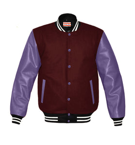 Original American Varsity Real Purple Leather Letterman College Baseball Women Wool Jackets #PRSL-WSTR-PRB-BBand