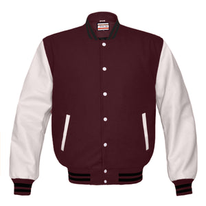 Superb Genuine White Leather Sleeve Letterman College Varsity Men Wool Jackets #WSL-BSTR-WB