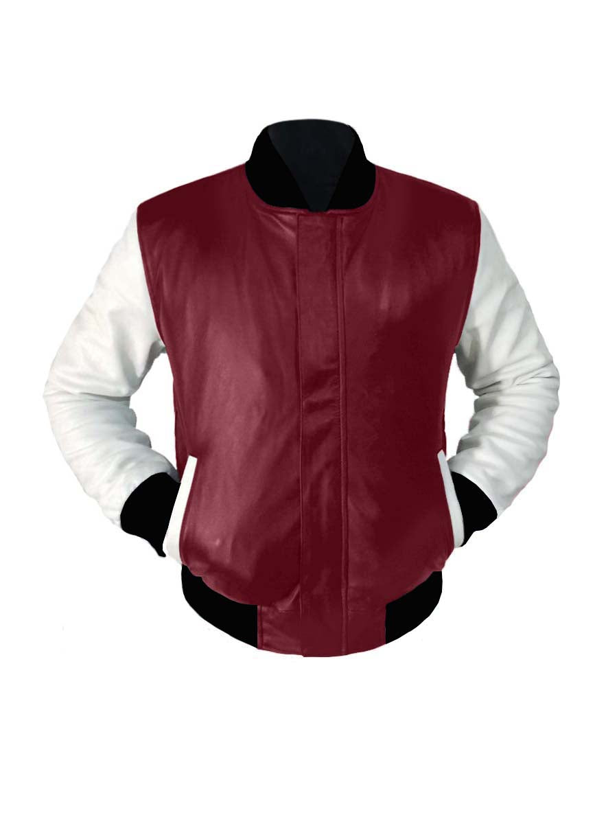Original American Varsity Real White Leather Letterman College Baseball Women Leather Jackets #WSL-LE-BBand