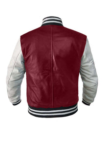Genuine White Leather Original American Varsity Letterman College Baseball Men Leather Jackets #WSL-WSTR-LE