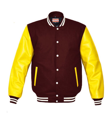 Superb Genuine Yellow Leather Sleeve Letterman College Varsity Men Wool Jackets #YSL-WSTR-WB