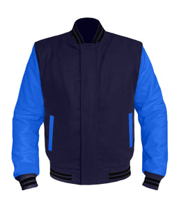 Original American Varsity Blue Leather Sleeve Letterman College Baseball Women Wool Jackets #BLSL-BSTR-BZ