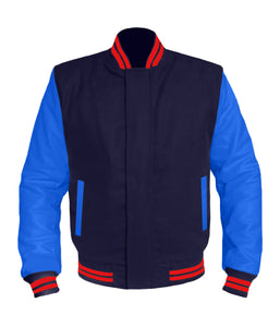 Original American Varsity Blue Leather Sleeve Letterman College Baseball Kid Wool Jackets #BLSL-RSTR-BZ