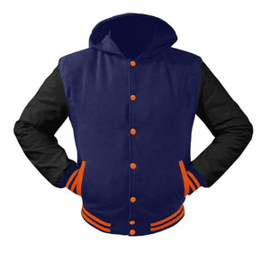 Superb Leather Sleeve Original American Varsity Letterman College Baseball Women Wool Hoodie Jackets #BSL-ORSTR-OB-H