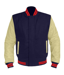 Original American Varsity Cream Leather Sleeve Letterman College Baseball Men Wool Jackets #CRSL-RSTR-BZ