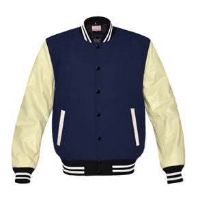 Original American Varsity Real Cream Leather Letterman College Baseball Kid Wool Jackets #CRSL-WSTR-BB-BBAND