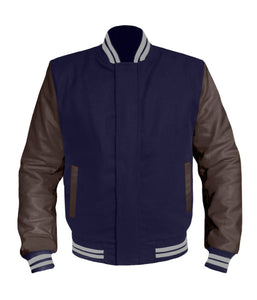 Original American Varsity Dark Brown Leather Sleeve Letterman College Baseball Men Wool Jackets #DBRSL-GYSTR-BZ