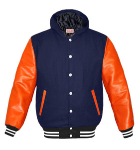 Superb Orange Leather Sleeve Original American Varsity Letterman College Baseball Kid Wool Hoodie Jackets #ORSL-WSTR-WB-H-BBand