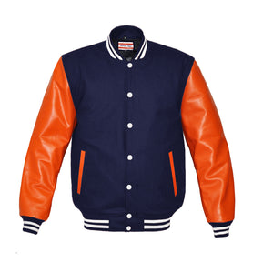 Superb Genuine Orange Leather Sleeve Letterman College Varsity Men Wool Jackets #ORSL-WSTR-WB