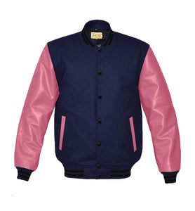 Superb Genuine Pink Leather Sleeve Letterman College Varsity Men Wool Jackets #PKSL-BSTR-BB