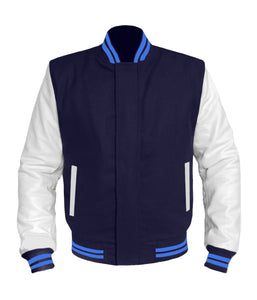 Original American Varsity White Leather Sleeve Letterman College Baseball Kid Wool Jackets #WSL-BLSTR-BZ