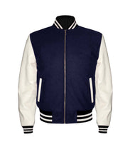 Load image into Gallery viewer, Original American Varsity Real White Leather Letterman College Baseball Men Wool Jackets #WSL-WSTR-ZIP-BBAND