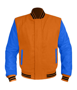 Original American Varsity Blue Leather Sleeve Letterman College Baseball Men Wool Jackets #BLSL-BSTR-BZ