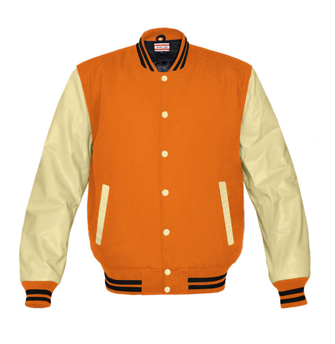 Original American Varsity Cream Leather Sleeve Letterman College Baseball Women Wool Jackets #CRSL-BSTR-CB