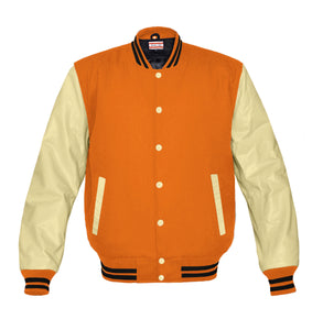 Original American Varsity Cream Leather Sleeve Letterman College Baseball Kid Wool Jackets #CRSL-BSTR-CB