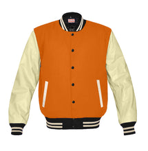 Load image into Gallery viewer, Original American Varsity Real Cream Leather Letterman College Baseball Men Wool Jackets #CRSL-CRSTR-BB-BBAND