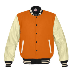 Original American Varsity Real Cream Leather Letterman College Baseball Men Wool Jackets #CRSL-CRSTR-BB-BBAND