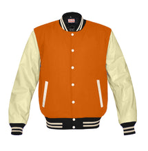 Load image into Gallery viewer, Original American Varsity Real Cream Leather Letterman College Baseball Women Wool Jackets #CRSL-CRSTR-CRB-BBAND