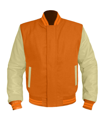 Original American Varsity Cream Leather Sleeve Letterman College Baseball Kid Wool Jackets #CRSL-ORSTR-BZ