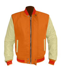 Original American Varsity Cream Leather Sleeve Letterman College Baseball Men Wool Jackets #CRSL-RSTR-BZ