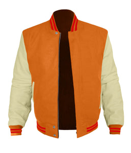 Original American Varsity Cream Leather Sleeve Letterman College Baseball Men Wool Jackets #CRSL-RSTR-BZ