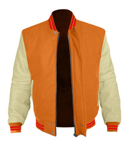 Original American Varsity Cream Leather Sleeve Letterman College Baseball Men Wool Jackets #CRSL-RSTR-BZ