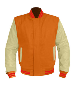 Original American Varsity Cream Leather Sleeve Letterman College Baseball Men Wool Jackets #CRSL-RSTR-BZ