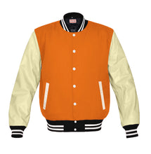 Load image into Gallery viewer, Original American Varsity Real Cream Leather Letterman College Baseball Kid Wool Jackets #CRSL-WSTR-WB-BBAND