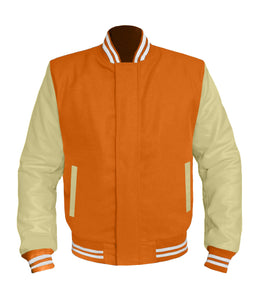 Original American Varsity Cream Leather Sleeve Letterman College Baseball Kid Wool Jackets #CRSL-WSTR-BZ