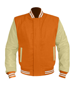 Original American Varsity Cream Leather Sleeve Letterman College Baseball Men Wool Jackets #CRSL-WSTR-BZ