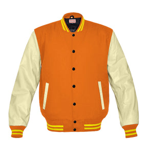 Superb Genuine Cream Leather Sleeve Letterman College Varsity Women Wool Jackets #CRSL-YSTR-BB