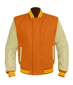 Original American Varsity Cream Leather Sleeve Letterman College Baseball Kid Wool Jackets #CRSL-YSTR-BZ