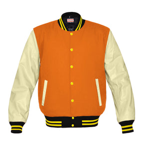 Original American Varsity Real Cream Leather Letterman College Baseball Men Wool Jackets #CRSL-YSTR-YB-BBAND