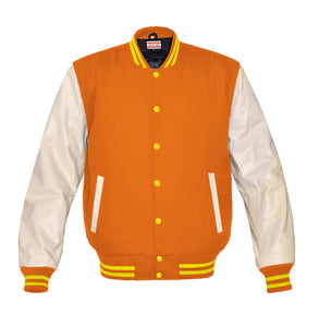 Superb Genuine Cream Leather Sleeve Letterman College Varsity Men Wool Jackets #CRSL-YSTR-YB