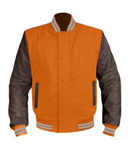 Original American Varsity Dark Brown Leather Sleeve Letterman College Baseball Kid Wool Jackets #DBRSL-GYSTR-BZ