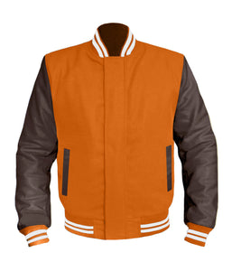 Original American Varsity Dark Brown Leather Sleeve Letterman College Baseball Kid Wool Jackets #DBRSL-WSTR-BZ